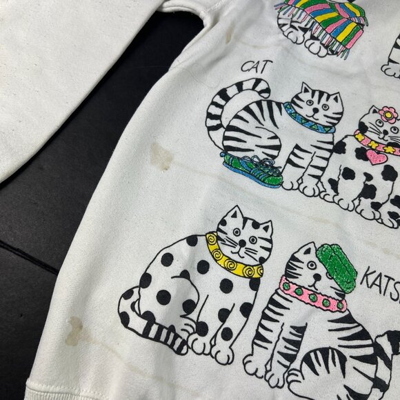 VTG Marcy & Me Cats Sweatshirt Fits Like A Medium White Dingy Crewneck Tag OS - Picture 2 of 16